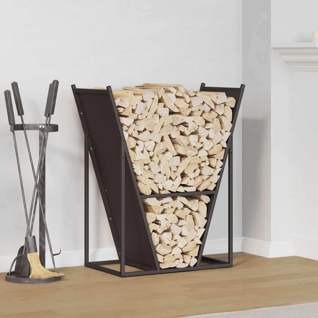 Estantería para leña negra de acero laminado en frío, 69,5 x 35 x 81 cm, estantería para leña con gran almacenamiento, soporte para leña para salón, jardín, terraza, resistente a la intemperie