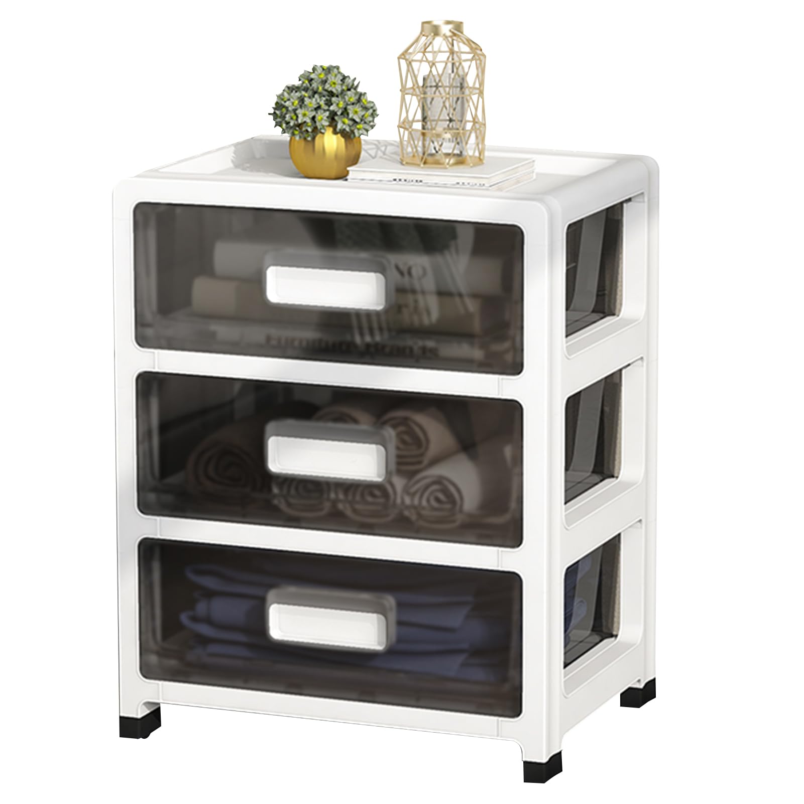 Beauenty 3 Layers Plastic Drawer Cabinet, Waterproof Drawer Containers for Toys Clothes Storage Organizer in Bedroom Bathroom Kitchen (Black, Three)