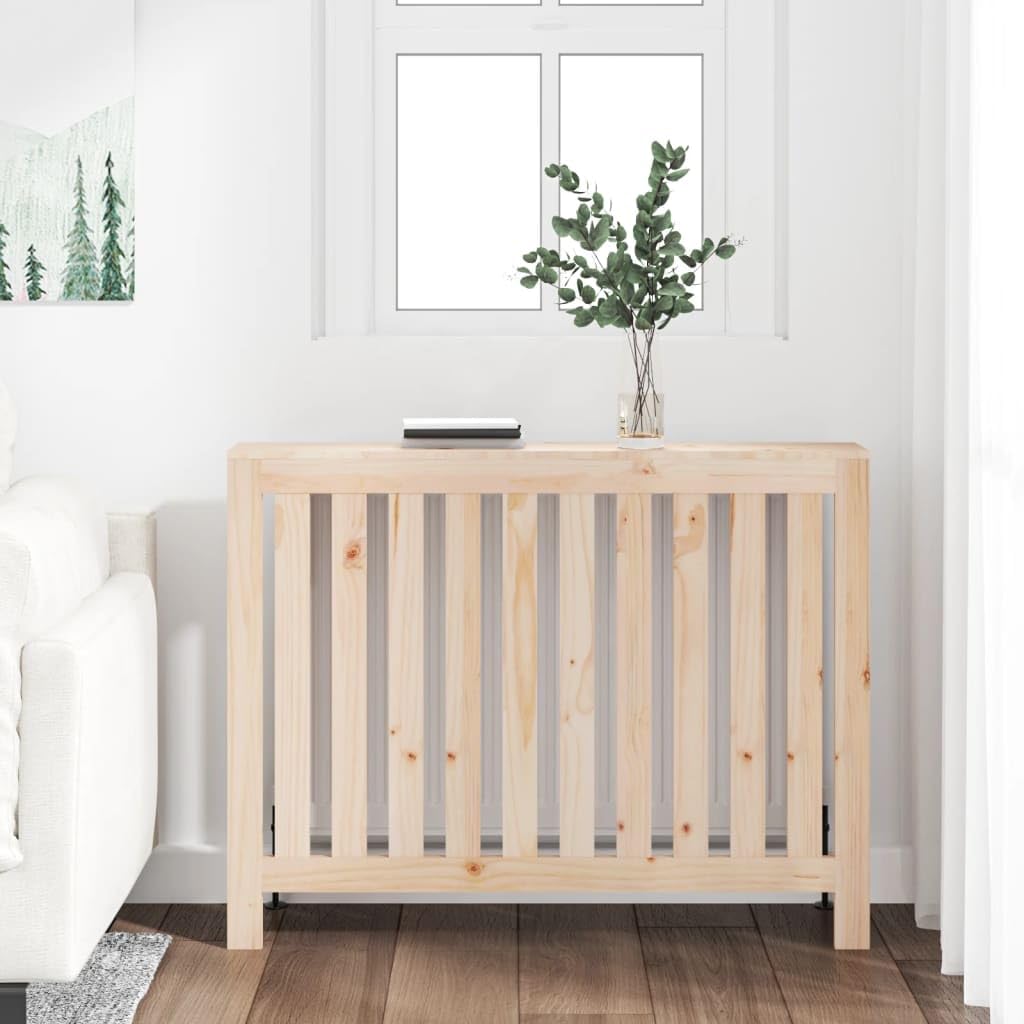 Revestimiento para radiador de madera de pino maciza, 108,5 x 19 x 84 cm, con diseño de láminas, práctico espacio de almacenamiento, accesorios para la eficiencia energética y protección