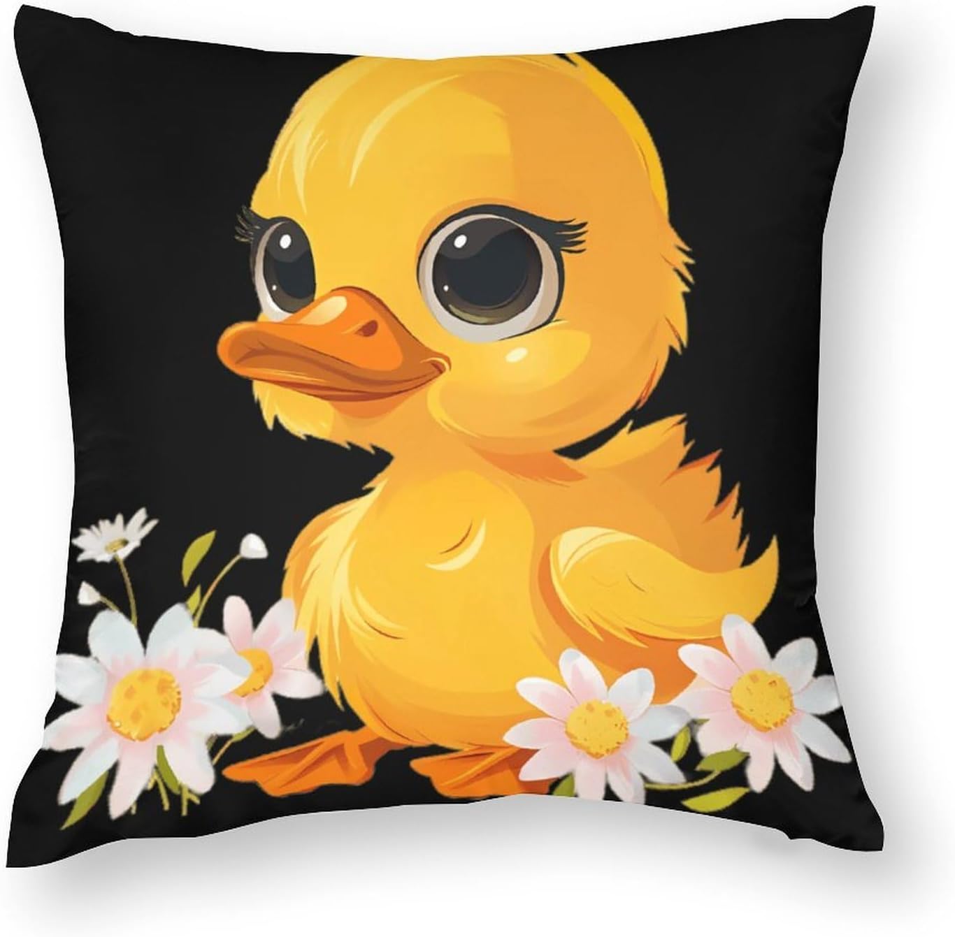 Yellow Duck with Daisies Printed Throw Pillow Case 4 Pcs Soft Pillowcases Pillows Covers Sofa Bed Decor 12/14/16/17/18/20/22/24/32 Inches
