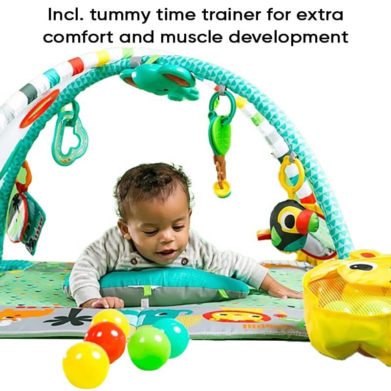 Multifunctionele babyspeeldeken met speelboog, babygym speelmat en kruipdeken, incl. 5 speelgoed, vanaf 0 maanden