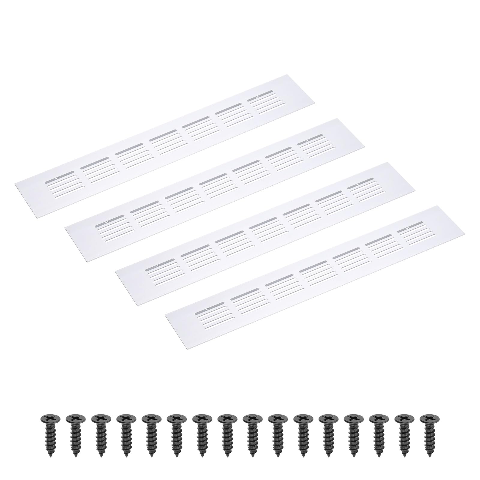PATIKIL 12 x 2 Inch(300mm x 50mm) Rectangle Ventilation Grille, 4PCS Aluminum Air Vent Cover Louvered Ventilation Cover with Mounting Screws for Cabinet Closet Door Wardrobe, Silver