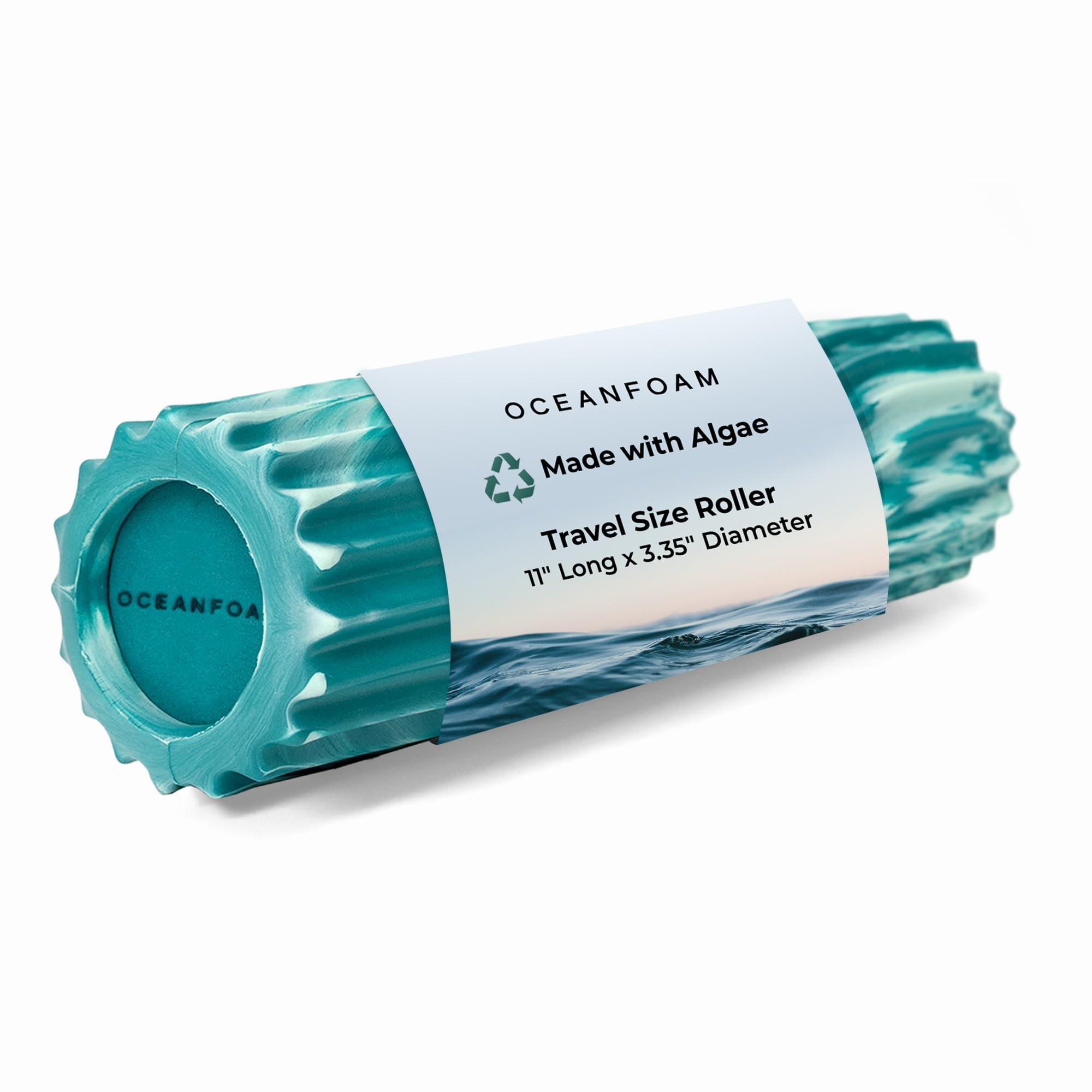 Oceanfoam Ripple Roller - Muscle Massage Foam Roller for Back Pain & Stretching - Ergonomic Wave Structure - Yoga, Athletics & Wellness - Compact - 27.9 x 8.5 cm - Jade & Sea Foam — image 1