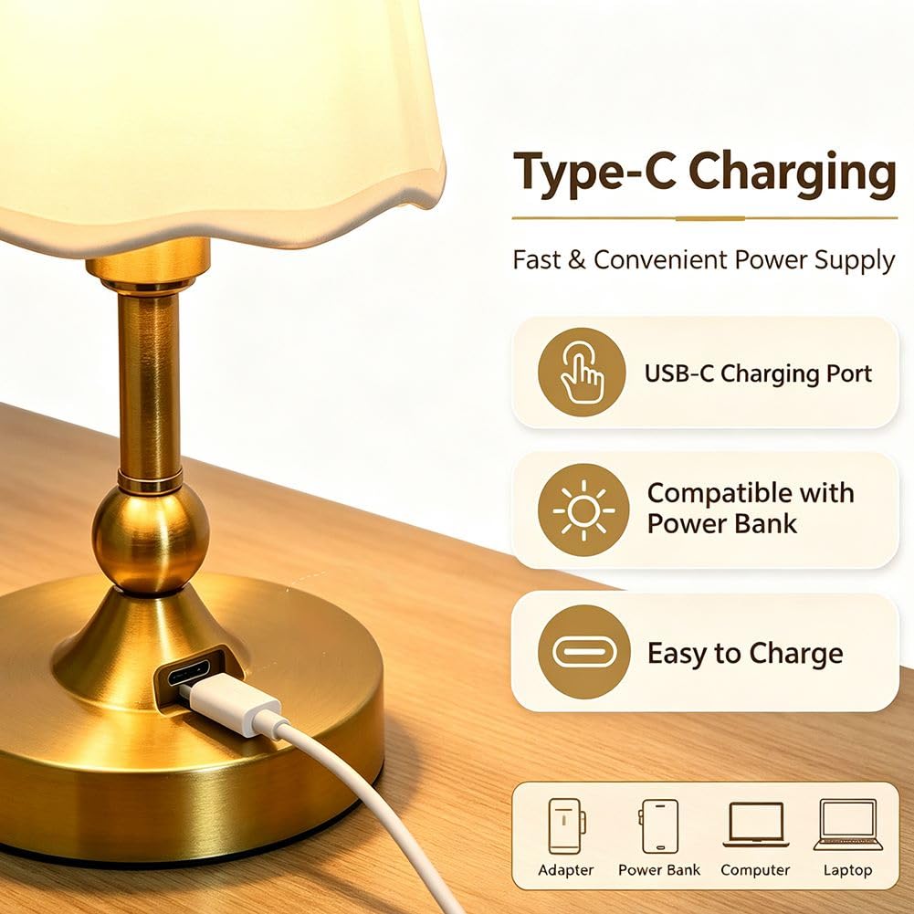 Lámpara de Mesa a Pilas Inalámbrica Táctil LED Recargable Lámpara de Mesita