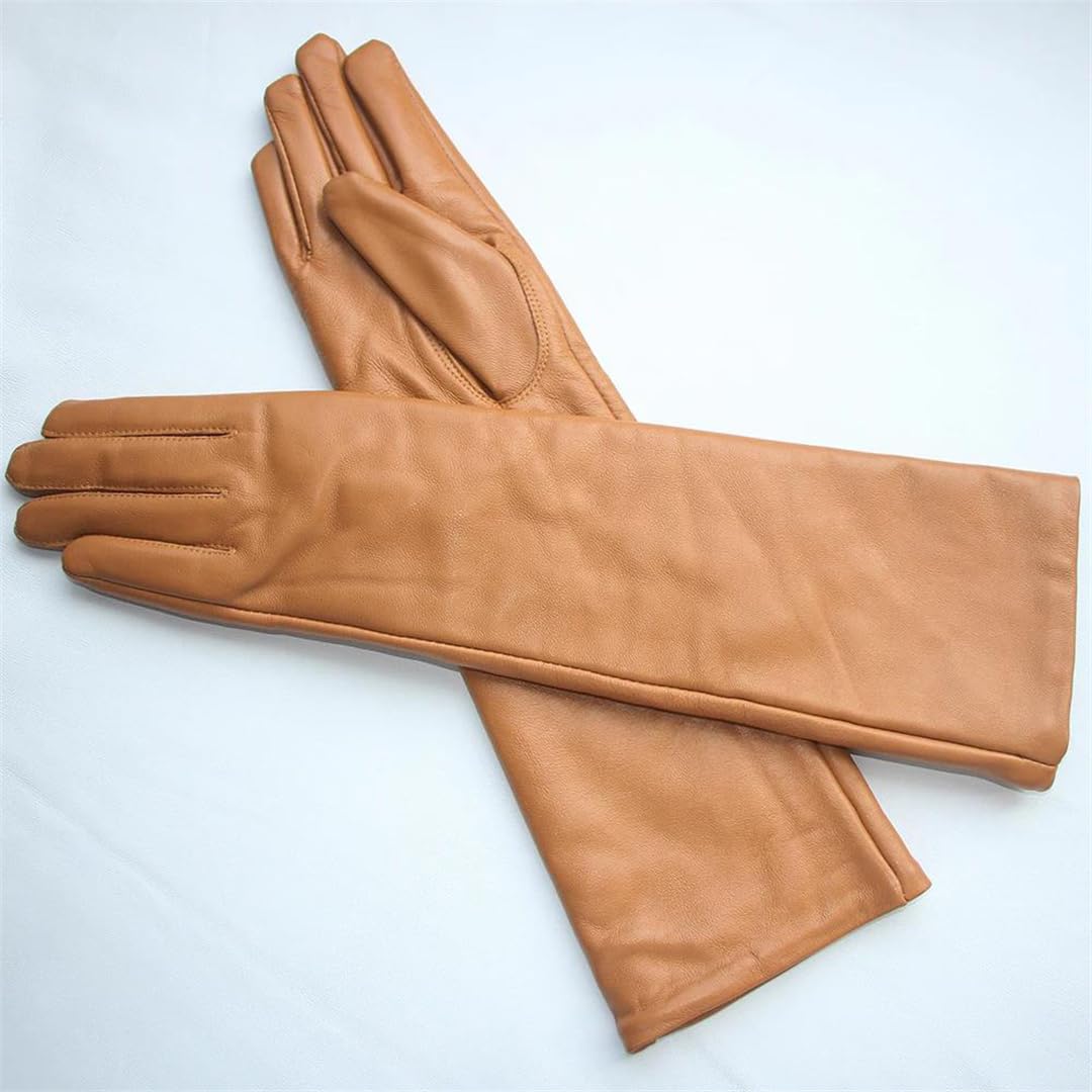 Damen Lange Schaffell Lederhandschuhe Echtes Leder Warm Winter Mode Braun Elegant Stil