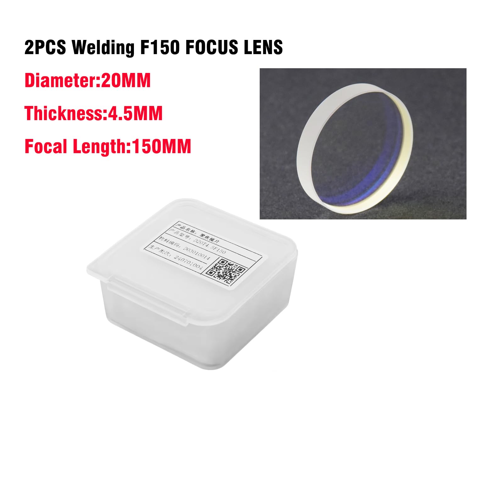 Fiber Laser Welding Focus Lens D20X4.5 F150 Focus Lens for SUP 23T HW980 Hand-Held Welding Head 2PCS