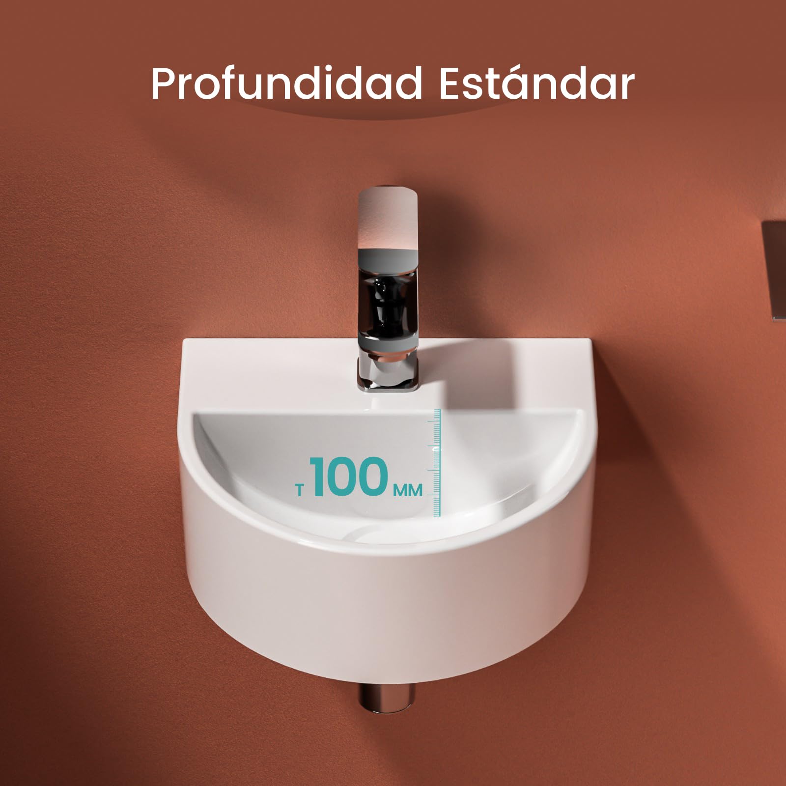 EMKE Lavabo Semi-Circular 303 x 255 x 120 mm, Lavamanos Suspendido para Montar en la Pared, Lavabo de Cerámica para WC de Invitados y Baño, Diseño Moderno, Blanco Brillante