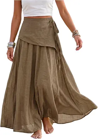 Long Skirts for Women Fall Boho High Waisted Tiered Flowy Pleated Skirt