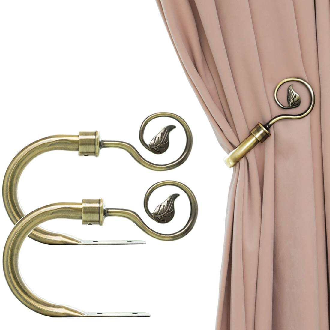 2 Fermi Per Tende In Metallo Bronzo - Ganci Decorativi 13.7x6 Cm Con Viti Incluse - Foto 5