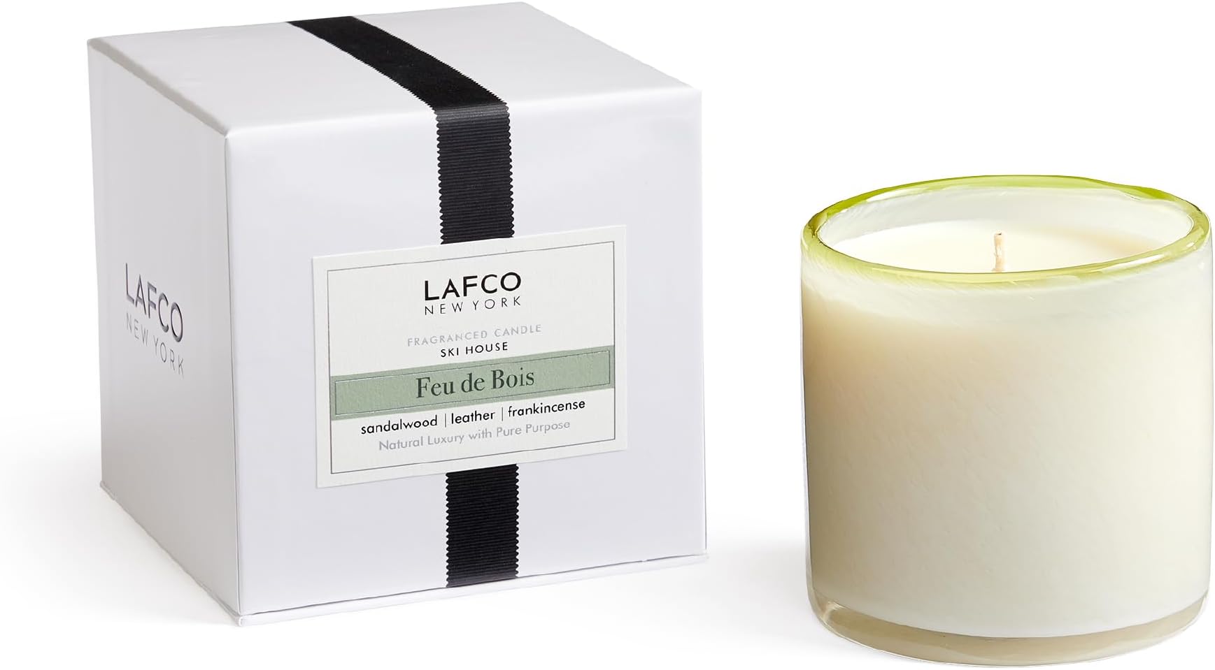 - LAFCO New York Signature Candle, Feu de Bois - 15.5 oz - 90-Hour Burn Time - Reusable, Hand Blown Glass Vessel - Made in The USA