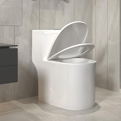 Simple Project Inodoro alargado compacto de una pieza de 16.5 pulgadas para baño y espacio pequeño, doble descarga 0.81.28 GPF, inodoro áspero