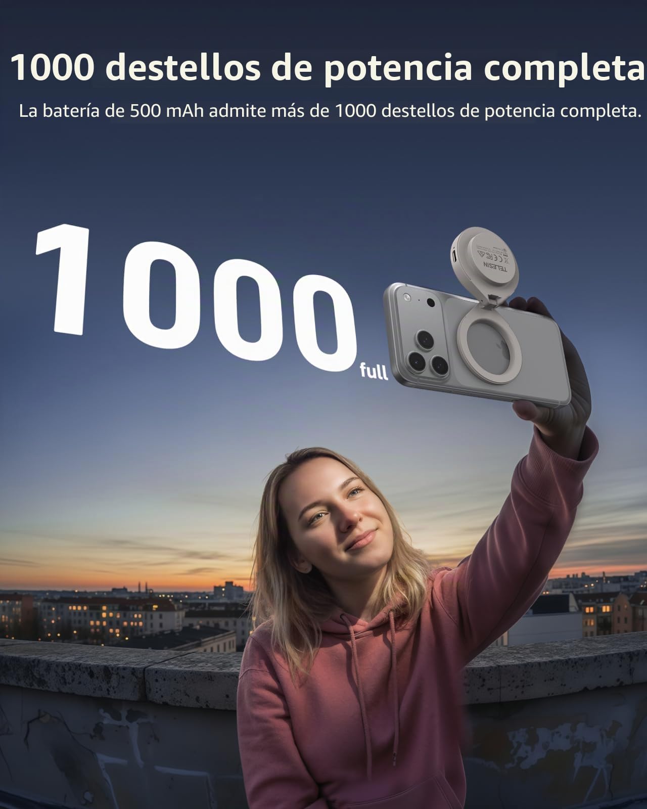 TELESIN 2 en 1 Teléfono Luz Selfie Magnética con luz de Flash, Compatible con MagSafe, CRI 85+, luz anular de 5000 Lux para iPhone/Android, Luz LED para Selfies para/Vlog/Foto/TikTok/Video