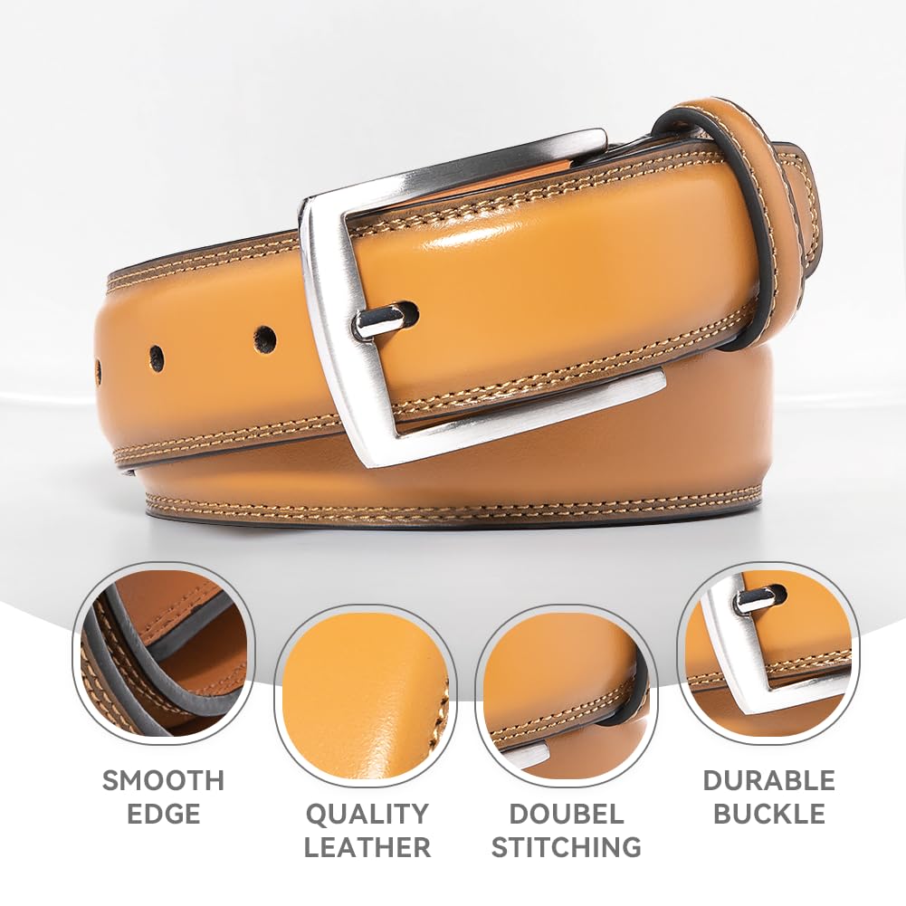 ayamoti Men's Genuine Leather Belt Classic Design for Suits, Jeans, Work, Business Dress Belt for Men with Prong Buckle (15-TAN, 44)
