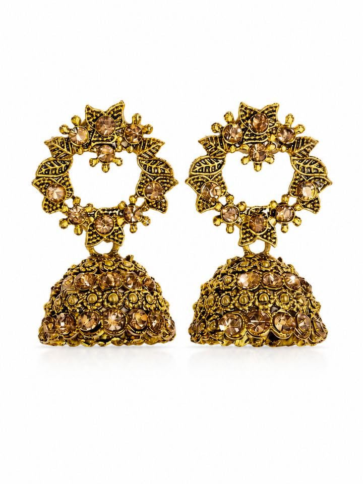 Image of Black Beads Jhumka Earrings, Oxidised Chandbali Earrings for Women, Gold Jhumka Earrings, Boho Earrings, Butterfly Jhumka Earrings