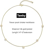 Vista 5 de Tewiky Collares de perlas para mujer, collar de oro delicado chapado en oro de 14 quilates, collar de perlas simples para mujer, collar de oro lindo