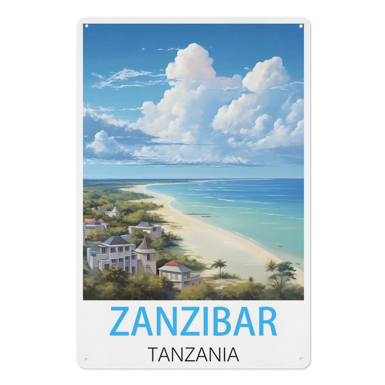 Zanzibar Tanzania Retro Design Tin Painting Vintage Tin Sign 08x12inch(20x30cm) Wall Art for Home Office Bedroom Living Room Cafes Wall Decor