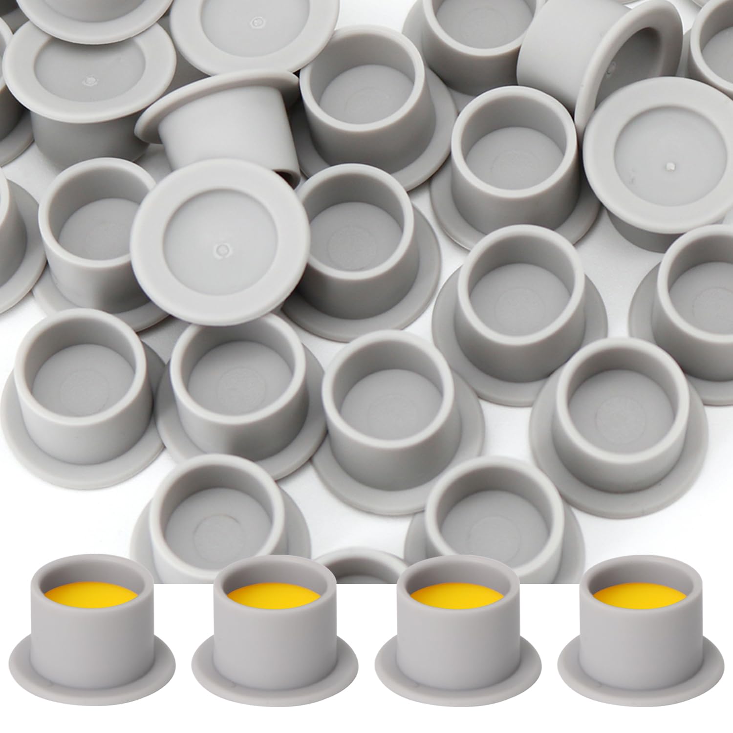 KVM 200pcs Tattoo Ink Cup Blue Disposable Silicone Tattoo Pigment Cup Eyebrow Eyeliner Lip Color Pigment Cup Tattoo Pigment Holder (Gray)