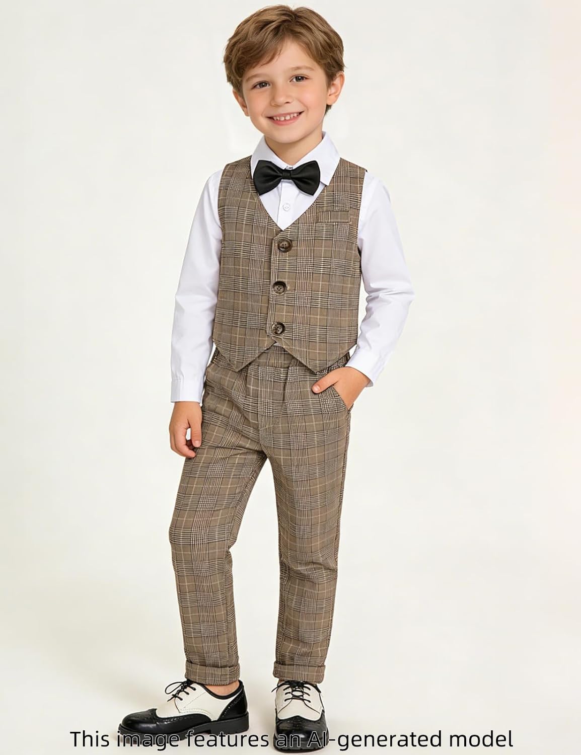 A&J DESIGN Conjunto de traje de caballero para bebé, 3 piezas, camisas, chaleco y pantalones, caqui, 3-4 Años