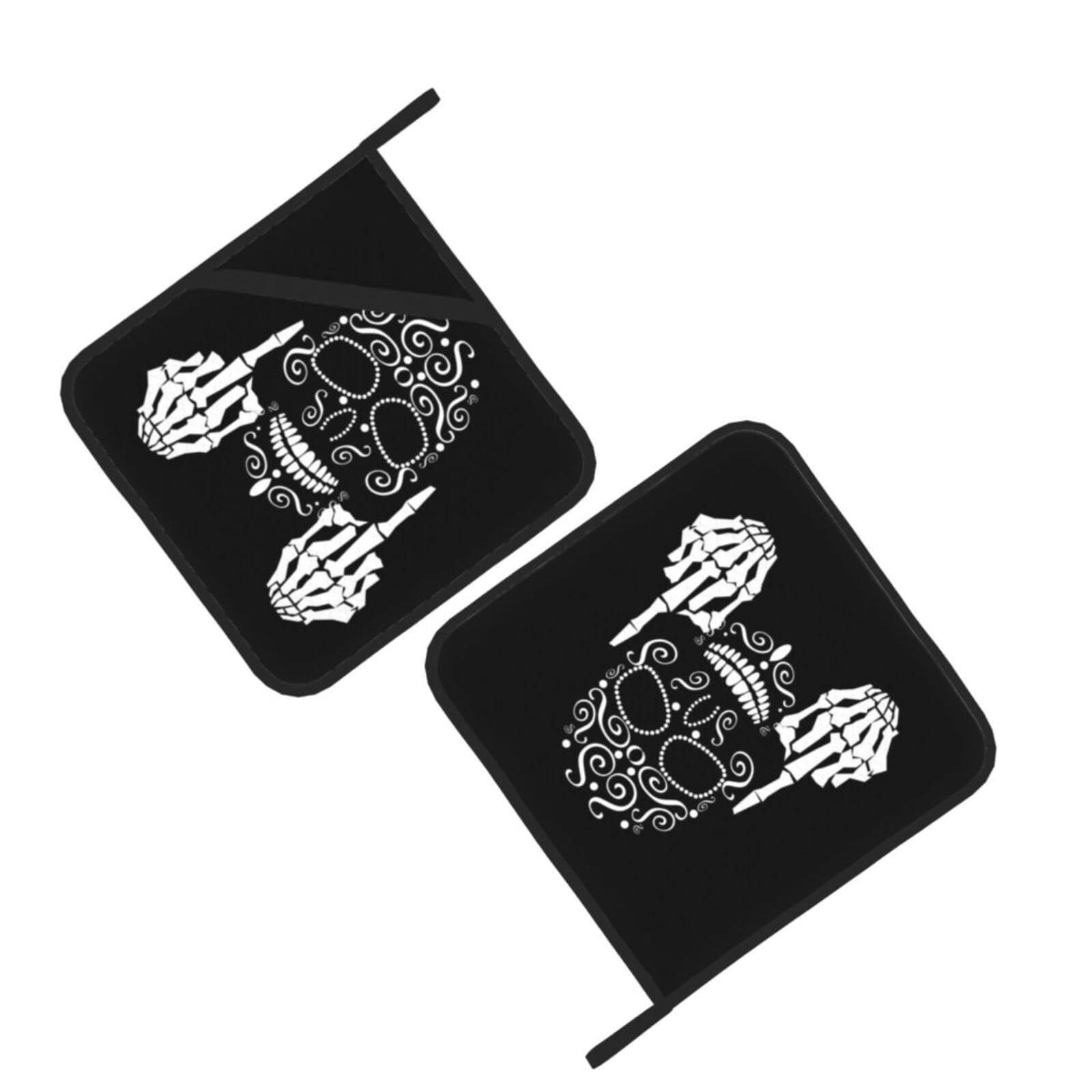 Funny Skull Printed Oven Pot Holders Set of 2 Pcs Heat Resistant Kitchen Microwave Potholders for Cooking Baking Grilling