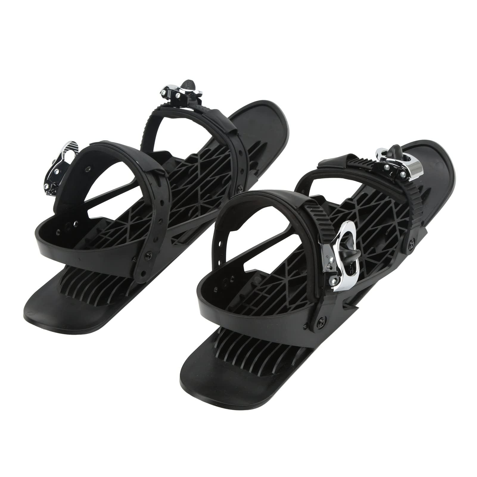 Ejoyous Mini buty narciarskie regulowane buty snowboardowe dla dorosłych przenośne czarne buty narciarskie z metalową klamrą trwały nylon na stoki leśne kolczyki