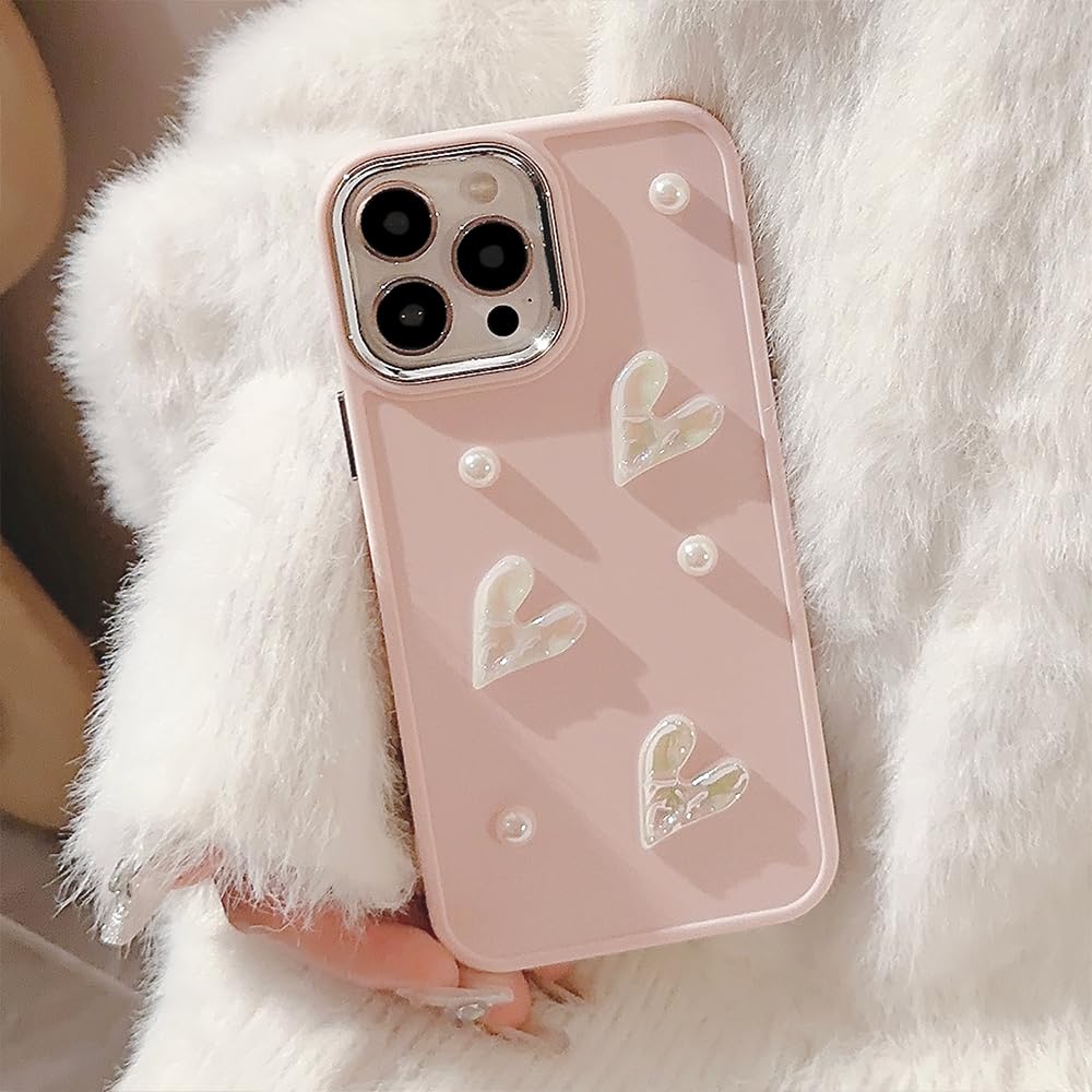 LSOUGUK Compatible with iPhone 11 Case for Girls Women,Cute 3D Love Heart Pearl Design Protection Case Fashion Slim Soft TPU Shockproof Protective Cover for iPhone 11-Pink - Image 3