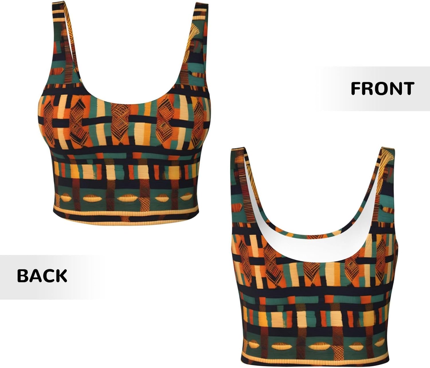 African Classic Weave Print Women's Sports Bra Tank Tops,Longline Sports Bras for Yoga,Workout and Running