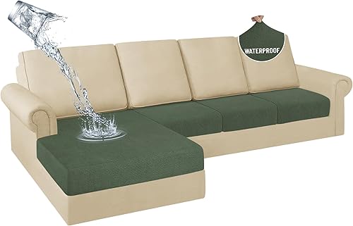 Miniatura 47 de HDCAXKJ Fundas de cojines de sofá seccional 100% impermeables, 8 piezas, funda seccional en forma de L, funda elástica para asiento de sofá chaise,