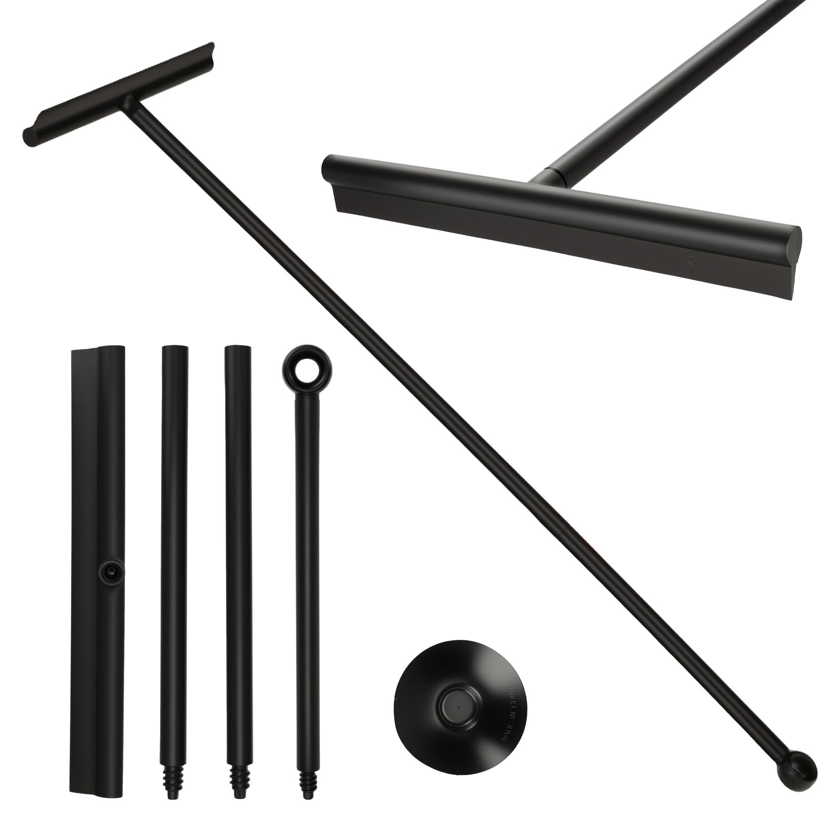 Romon Black Shower Squeegee, 30 Cm Wide Blade Squeegee With Holder, 3-Level Adjustable Handle (34.5-89 Cm) Shower Cubicle Squeegee Long Handle For Floor Shower Windows, Window Wiper,