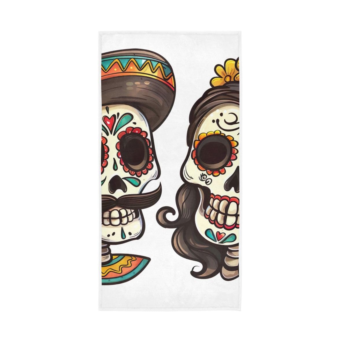 LSRCPD Sugar Skulls Day of The Dead Hand Towels Cotton Absorbent Soft Decorative Towel for Bathroom 15 x 30 Inch