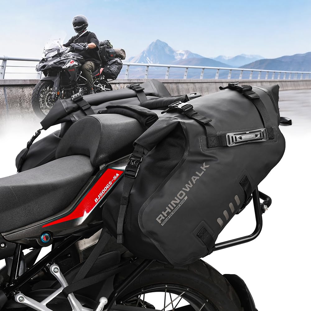 Photo 1 of Rhinowalk Motorcycle Saddle Bags Waterproof Anti-Vibration Motor Side Bags Shoulder Bag Motorbike Panniers 28L(14L*2) for most Adventure and Sport Motorcycle Racks, 1 Pair