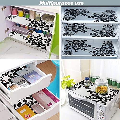 Image of Multipurpose Waterproof PVC Refrigerator /Fridge Drawer Mats Washable Non-Slip Shelf Liners for Kitchen Set of 4 Pcs (Printed Black, 17.5x11.5 Inch)