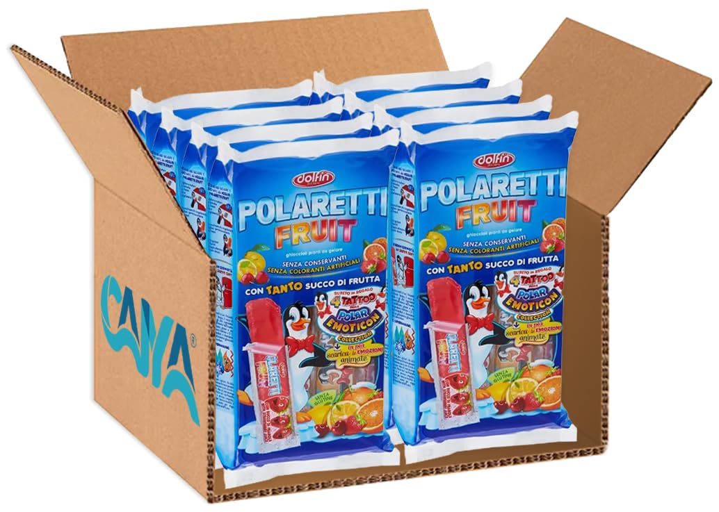 8X Fruit BLU con 10 Ghiaccioli al gusto di Frutta Assortita: Arancia, Fragola, Amarena e Limone per polaretti 420ml