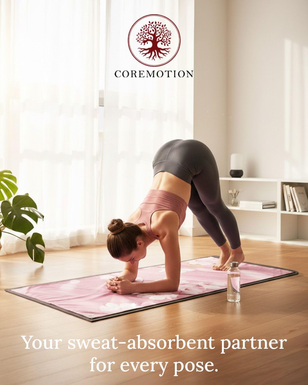 COREMOTION Hot Yoga Mat Towel (72'' x 26.5'’) – Lightweight Multipurpose Yoga Towel with Non-Slip Silicone Grip, Quick-Dry & Sweat Absorbent for Women - Pilates, Gym, Indoor & Outdoor Workouts