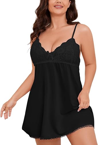 MINTLIMIT Womens Plus Size Lace Chemise Lingerie Sexy Nightwear Spaghetti Strap Nightgown Babydoll Sleepwear