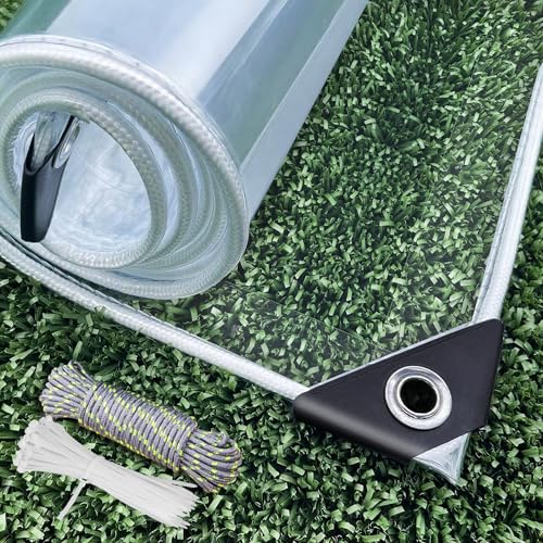 Dulepax Lona transparente impermeable resistente de 450 g/m² de PVC transparente con ojales, resistente al viento y a los desgarros, para jardín, cenador, cerramiento de patio con bridas de cable