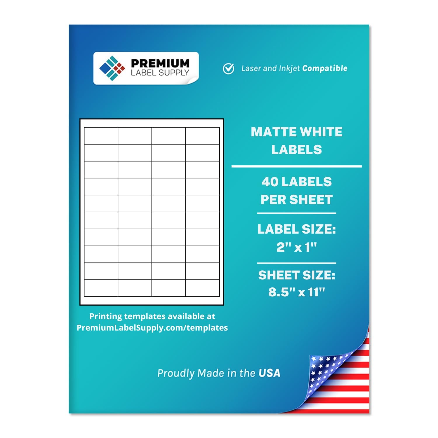 White Sticker Barcode Labels – 2" x 1" – Laser/Inkjet Compatible – (40 per Sheet), 25 Sheets – 1000 Total Adhesive Labels