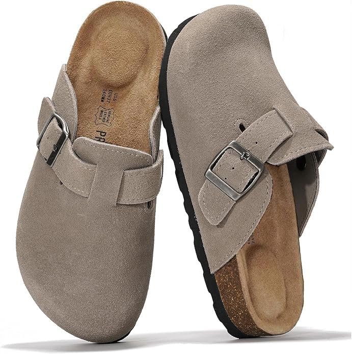 Project Cloud Genuine Leather Footbed Clogs for Women - Memory Foam Arch Support Slippers for Women - Trendy Slip-ons Women's Mules & Clogs Sandals (Benton, Grey Suede, 10)