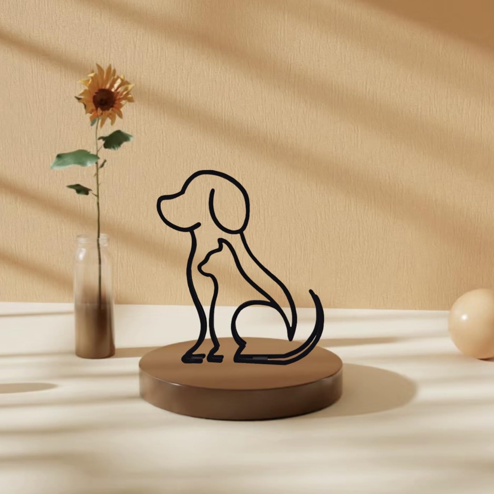 Sculpture d'art minimaliste chien et chat, le cadeau idéal pour les amoureux d'art et d'animaux