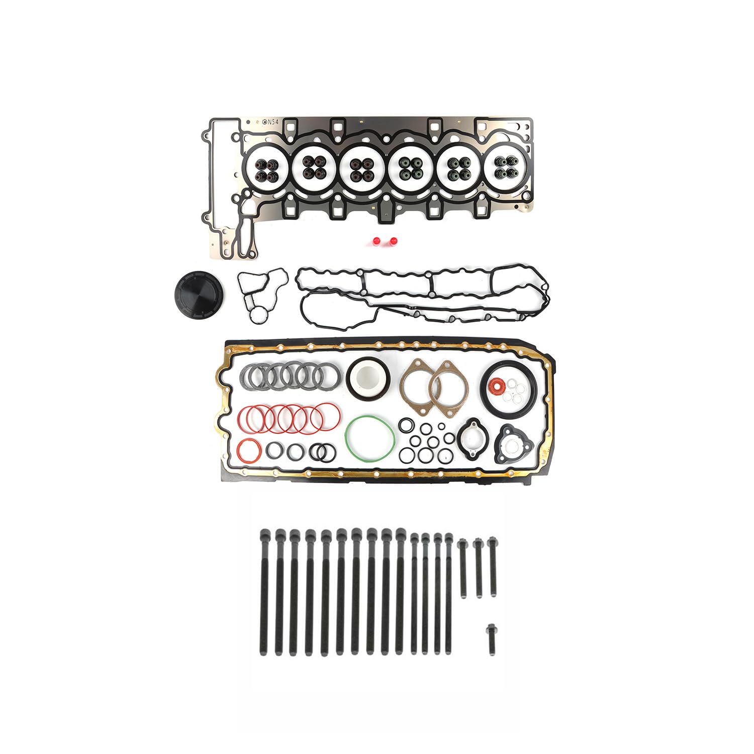 Kessocco 1set N54B30A Engine Overhaul Gasket Seals Kit & Head Bolts Set Compatible with BMW 1 2 3 4 5 6 7 3.0 N54 N55 Engine Rebuild Kit Replace #11257577581 BK0904 WG1006275 11122165470 11127565286