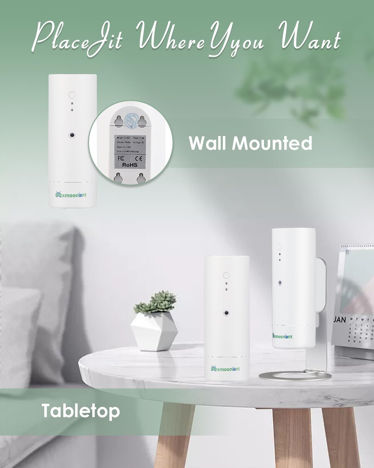 Mxmoonant Diffuseurs d Huile Essentiel, sans Eau, Mural, 30-60㎡, 130ml, Electrique, Contrôle d'application, pour Grande Piece, Bureau, Magasin, Hotel, Restaurant | Sans eau, 100-200m³, contrôle App/WIFI, pour maison/bureau/magasin