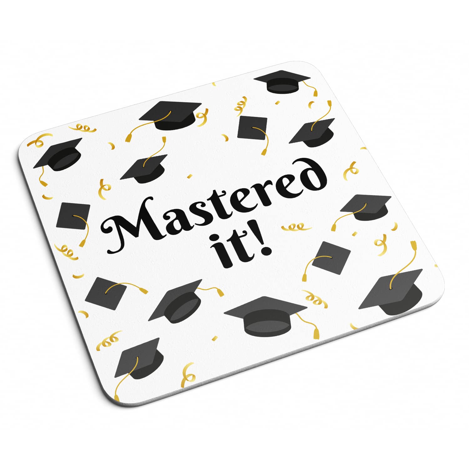 Smartypants White Mastered It! Coaster - Graduation Gown Caps School Pass University Occasion Celebrate Graduate Occasion Home Decor Placemat Kitchenware Gifts Presents (White)