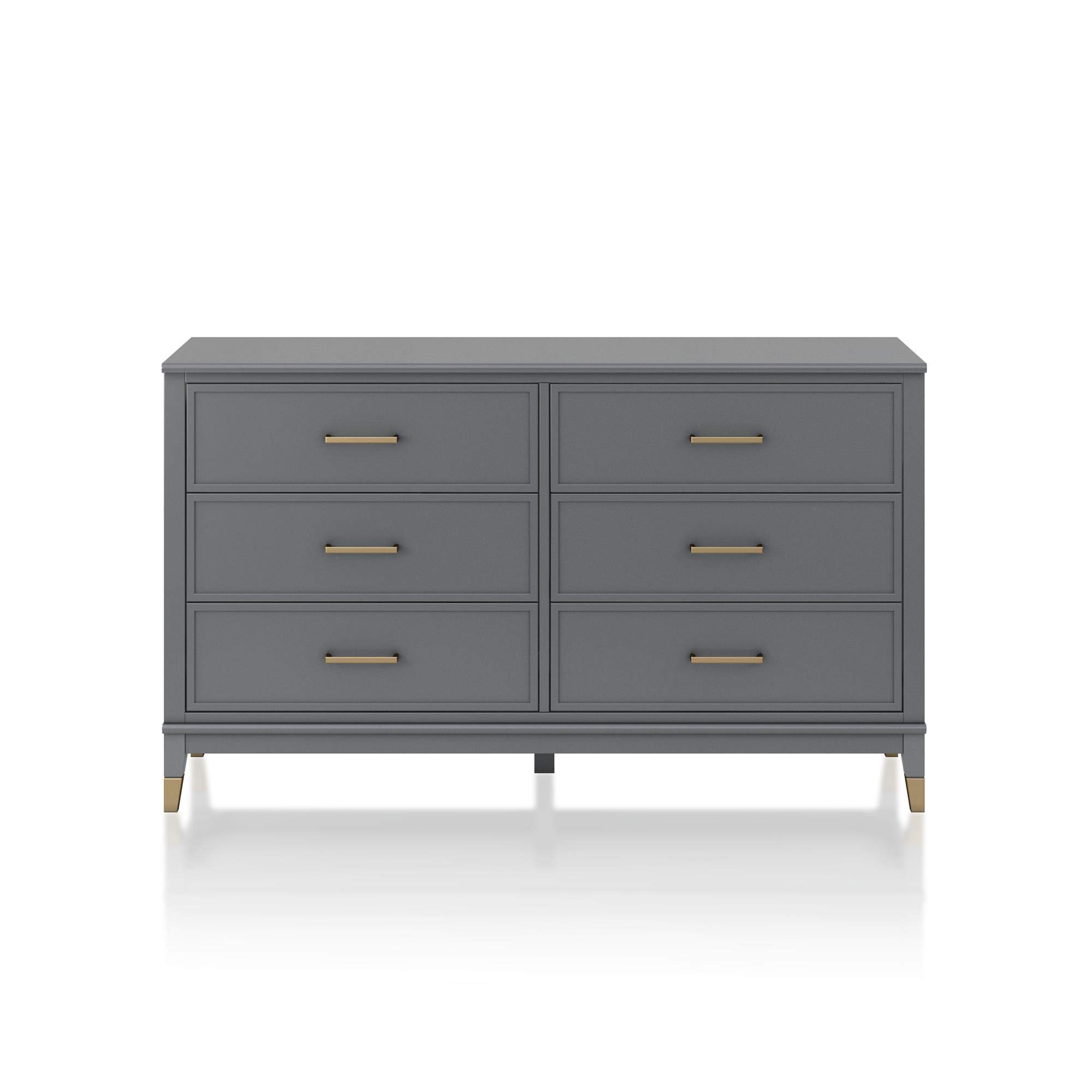DHP Dorel Home Furnishings Westerleigh 6 Drawer Dresser in Graphite Grey with Gold Accents, Modern Bedroom Storage Furniture