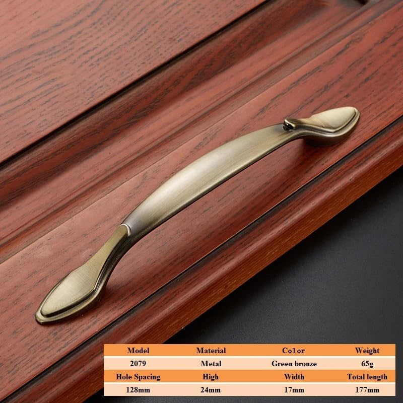 1PC European Antique Door Handle Drawer Zinc Alloy Simple Wardrobe Furniture Accessories Ancient Green Cabinet(2079-128mm)
