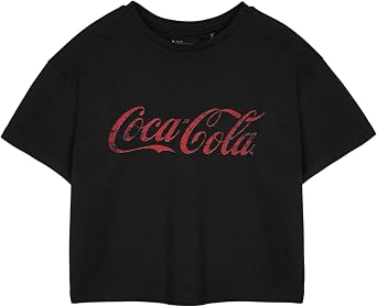 Coca-Cola Womens Black Cropped Short Sleeve Graphic Tee | Retro Style Coke Logo T-Shirt
