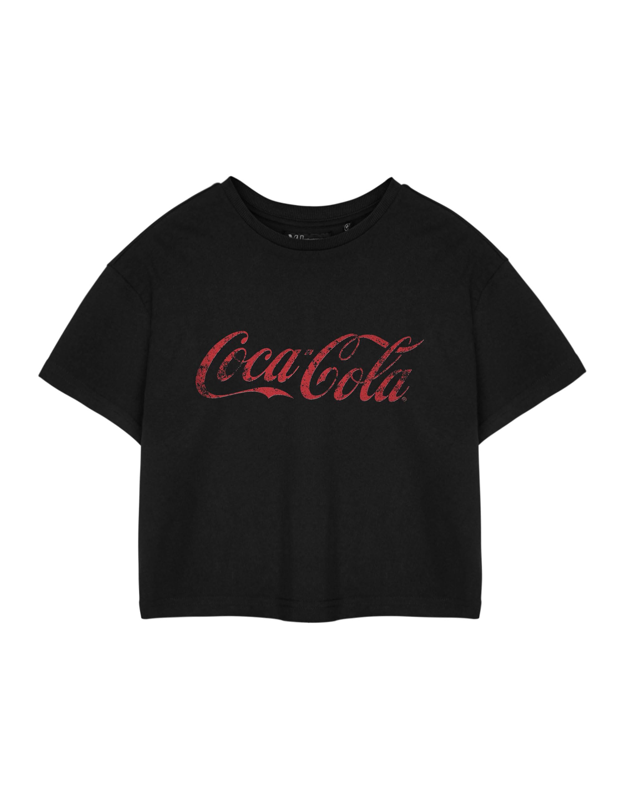 Vanilla Underground Women's Black Coca-Cola Cropped Short Sleeve Graphic Tee | Retro Style Coke Logo T-Shirt | Classic Soft Cotton Top For | Coca Cola Merchandise Gift