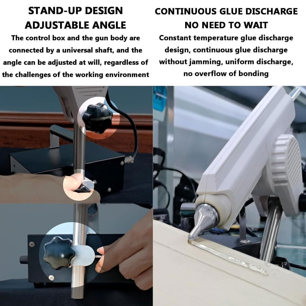 Machine à colle thermofusible à pédale avec température et angle réglables, distributeur de colle, dispositif d'égouttage automatique de colle avec buse de 2,6 mm pour le scellage