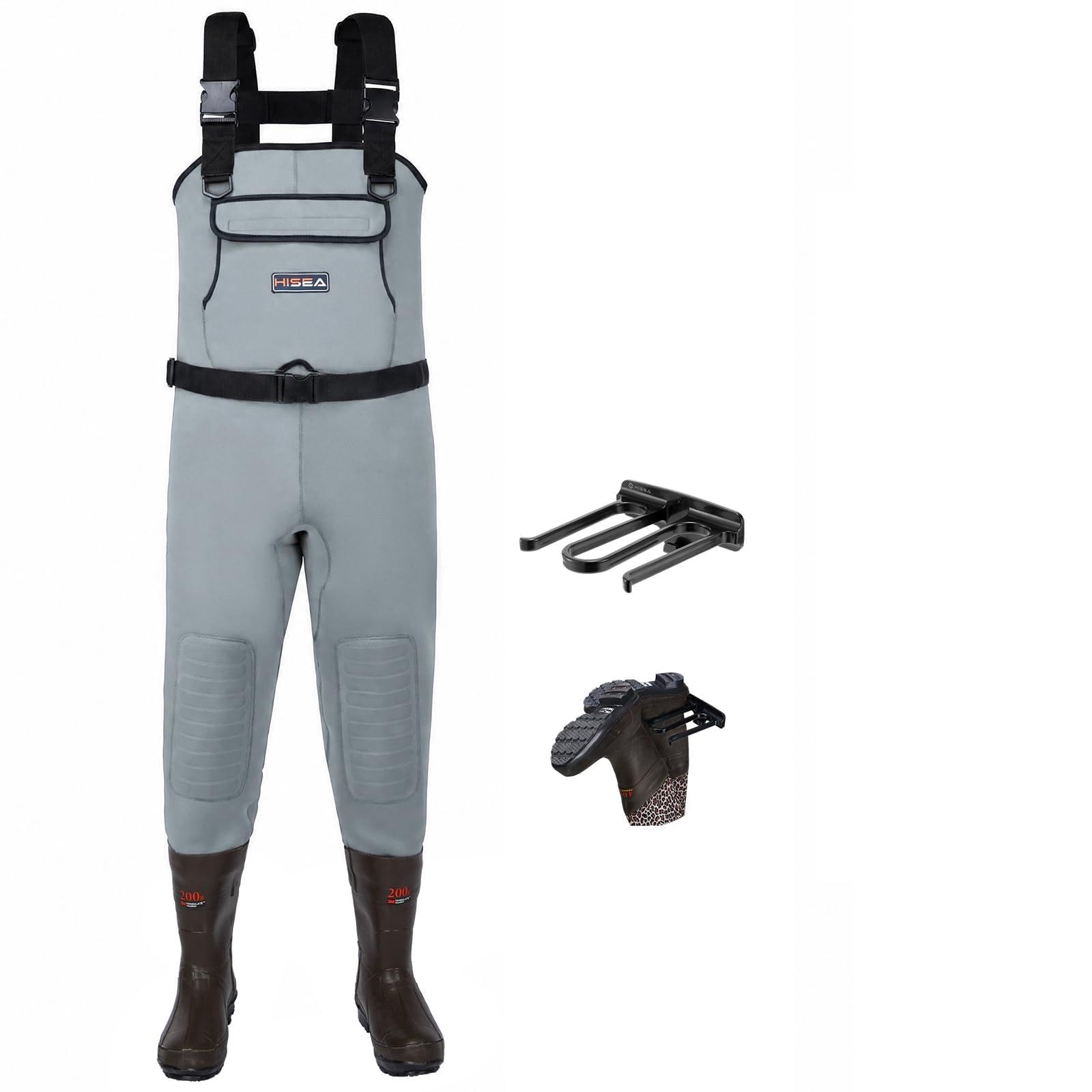 HISEA Trampolieri da uomo, impermeabili in neoprene da 4,5 mm, per pesca e caccia, con stivali, da uomo e donna | Stivali isolati in neoprene da 4,5 mm, 200 g, con gancio per stivali, per pesca e caccia alle anatre