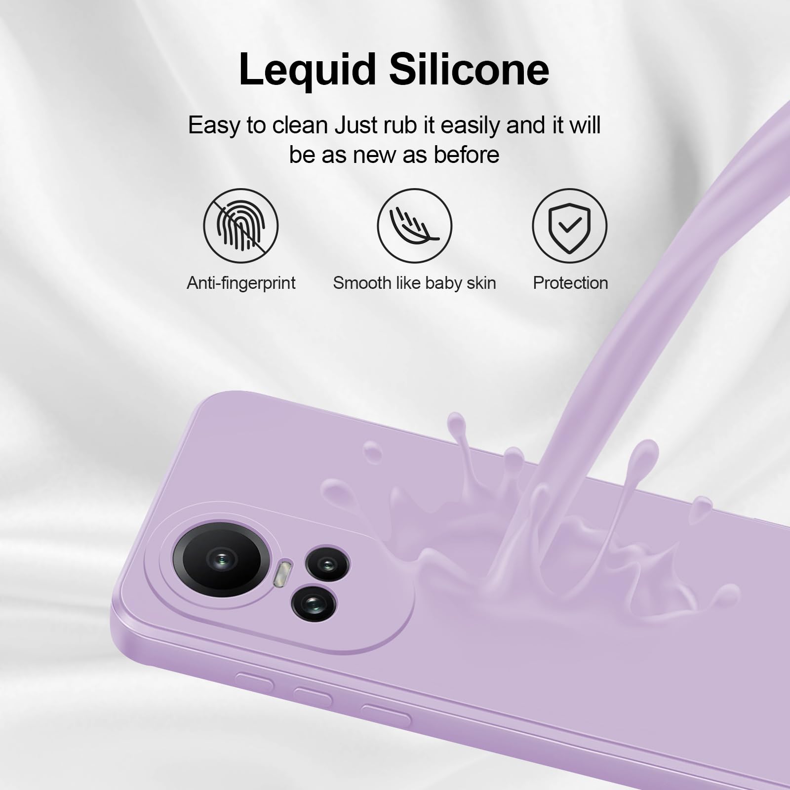 GiiYoon Cover for Oppo Reno 10 5G / Reno 10 Pro 5G Silicone Case, Shockproof Slim TPU Silicone Case with Fibre Inner Layer and Camera Protection, Purple - 4