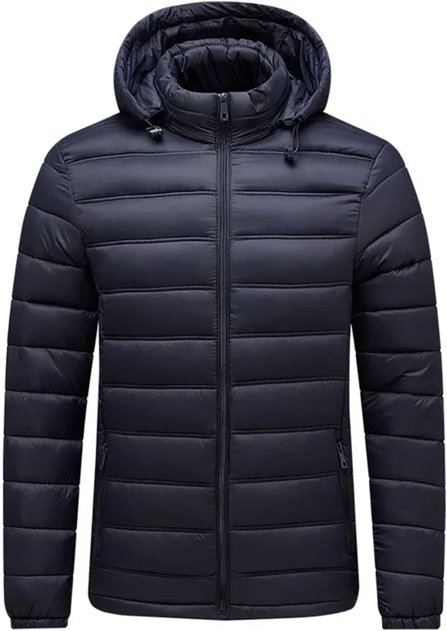 Mens Casual Thickened Cotton Jacket Stand Collar Hooded Warm Coat Loose Fit Daily Wear