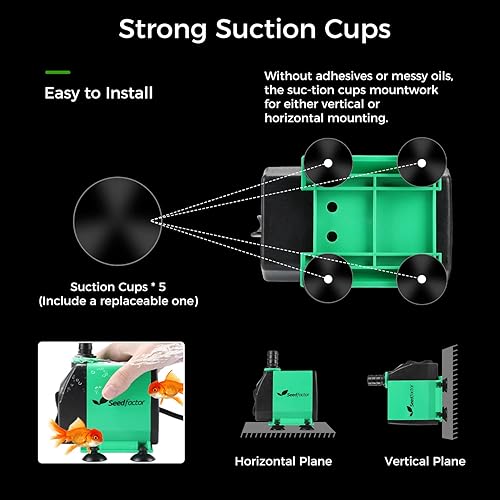Miniatura 4 de Seedfactor Bomba de acuario de 800 GPH (3000 LH, 24 W), bomba de agua ultra silenciosa con elevación de 10 pies de alto, bomba de fuente con cable